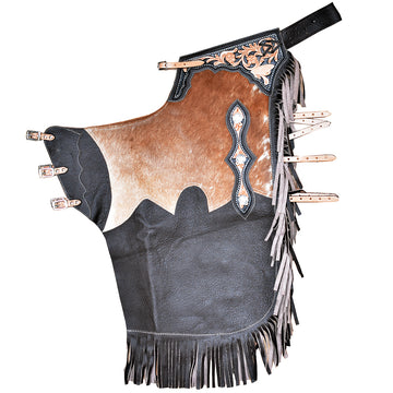 Hilason Western Adult Pro Rodeo Bronc Bull-Riding Leather Chinks Chaps Black